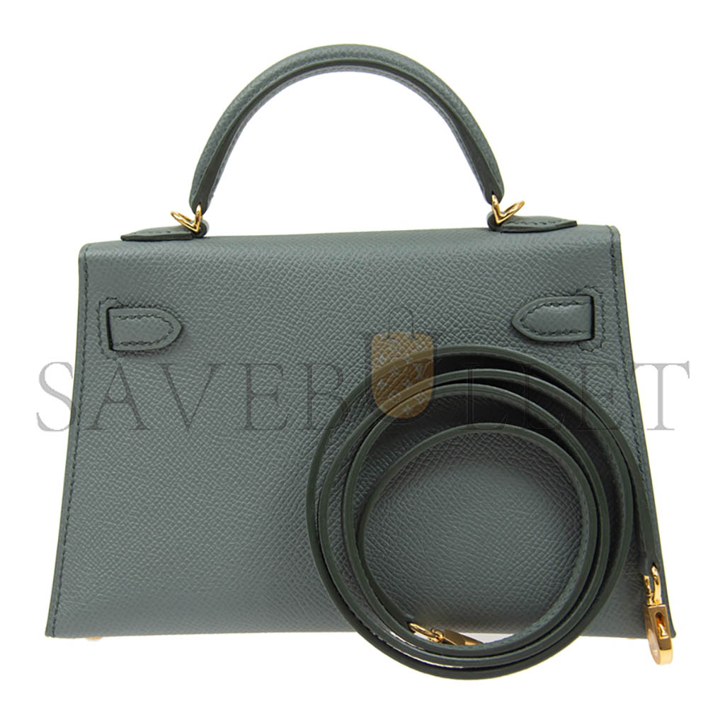 HERMÈS MINI KELLY II EPSOM ALMOND GREEN GOLD BUCKLE (19*12*5.5cm) 